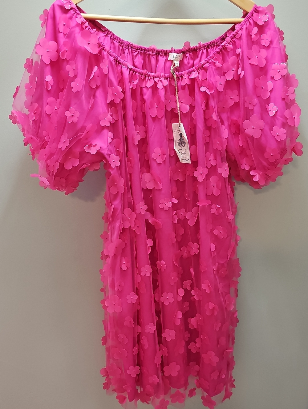 NWT Easel L Hot Pink Floral With Shimmer Party Dress